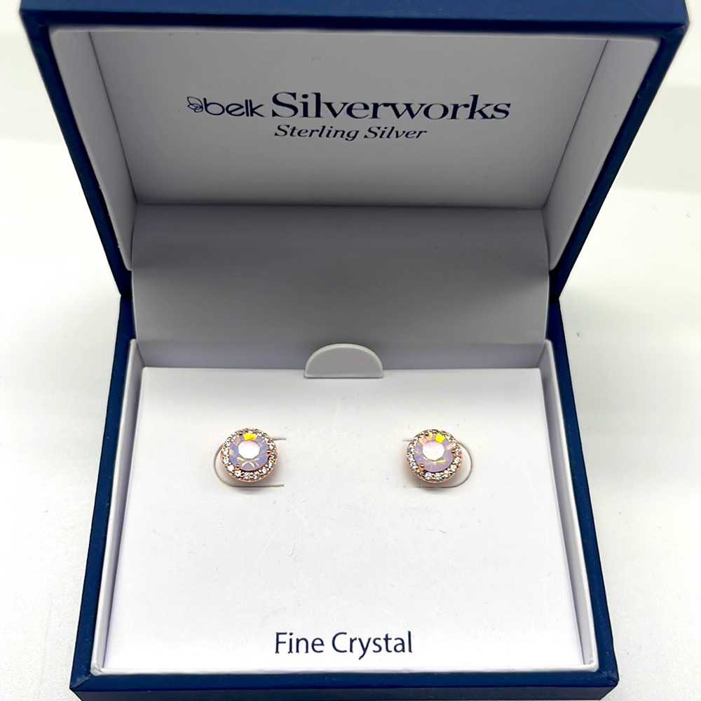NEW Belk Silverworks Sterling Silver Fine Crystal Stud Earrings